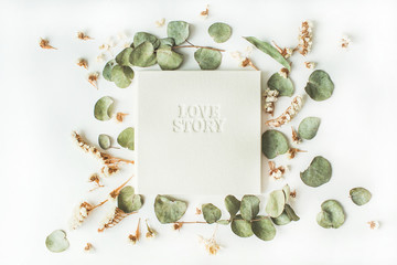 white wedding or family photo album with words 