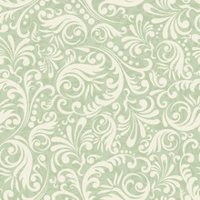 Seamless Damask Background In The Style Of Green
