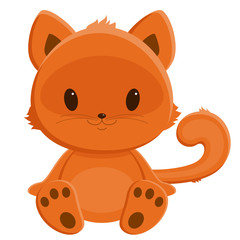 Little red-haired kitten. Cartoon illustration. Isolated over wh