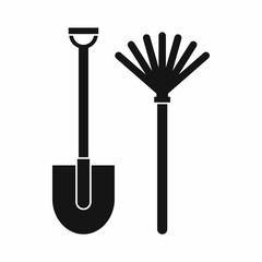 Canvas Print - Rake and shovel icon in simple style isolated vector illustration