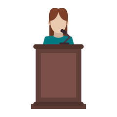 flat design woman speaking on stand icon vector illustration