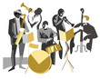 Jazz musicians: saxophonist, trumpeters,drummer, bass player