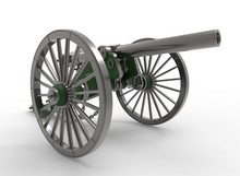 3d Illustration Of Civil War Cannon. White Background Isolated. Murder Weapon. Explosive Shot. Field Artillery