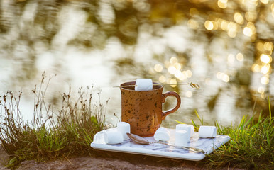 Wall Mural - Cocoa in Brown Mug with Marshmallows