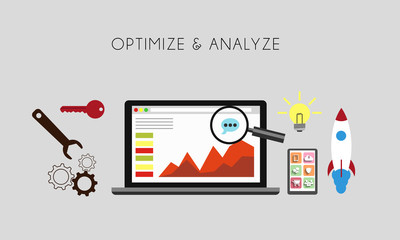 web optimization - optimize and analize flat concept