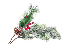 Artificial Pine Branches With Cone And Red Berries