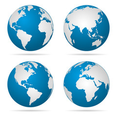 Poster - Earth globe revolved in four different stages with shadow. Vector illustration
