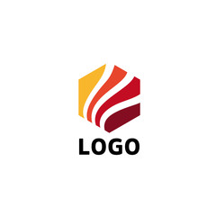 Aufkleber - Hexagonal multicolored vector logo template. Unusual hexagon. Red geometric logo template. Isolated hexagon illustration. Three strips on a hexagonal shape. Red hexagonal shape. Hexagon vector icon. 