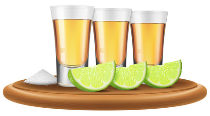 Tequila with lime and salt. Vector illustration.