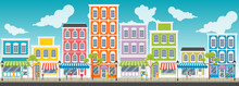Street Of A Colorful City With Cartoon Business People

