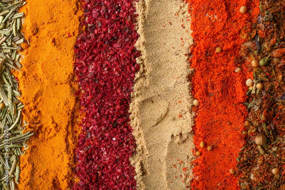 Different spices background, close up