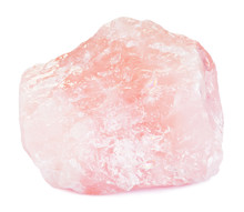 Raw Pink Quartz Gemstone Isolated On White With Clipping Path