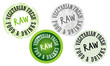 © garrifrotto - Set of four circular icons with the words fresh, vegetarian, raw