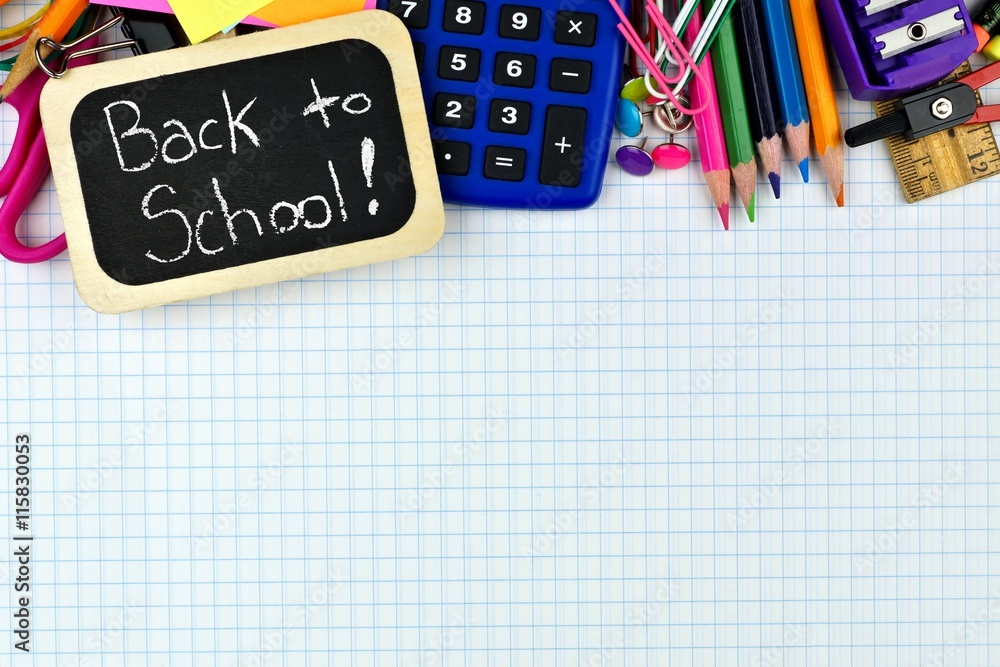 Back to School chalkboard tag with school supplies top border on ...