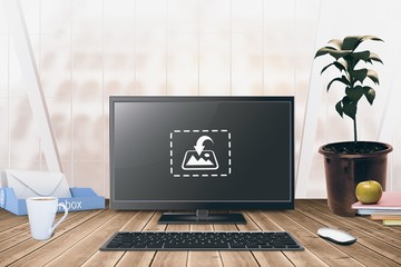 Wall Mural - composite image of a computer over a desk