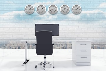 Wall Mural - composite image of desk with a computer