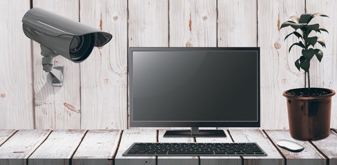 Wall Mural - composite image of a computer over a desk