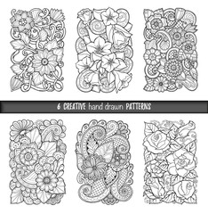 Set of backgrounds in vector with doodles, flowers and paisley.