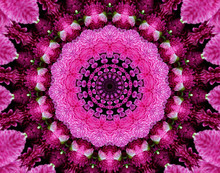 A Floral Kaleidoscope Pattern In Shades Of Pink, Purple And Green
