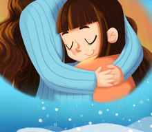 Mom I Love You, The Little Girl Gives A Big Hug To Her Mother. Creative Idea, Innovative Art, Concept Illustration, Greeting Card Background, Cartoon Style Artwork

