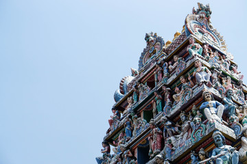 Close up Hindu temple in the blue sky