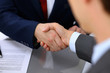 © rogerphoto - Two business man shaking hands to each other above signed contract