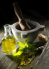 Wall Mural - ingredients for pesto on the wooden table