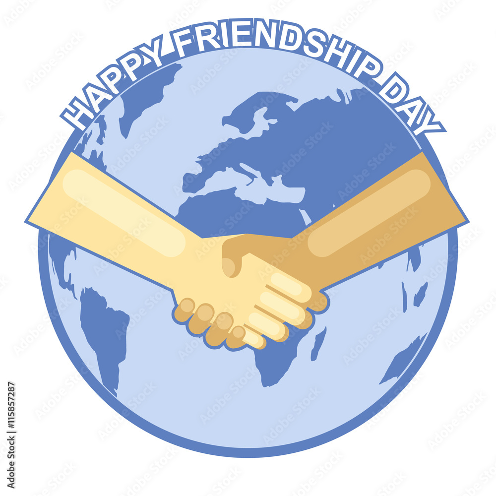 Happy friendship day card. 4 August. Best friends, two shaking hands ...