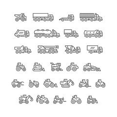 Wall Mural - Set line icons of trucks and tractors