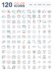 Wall Mural - set vector flat line icons seo and web design