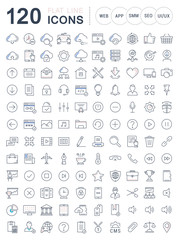 Wall Mural - set vector flat line icons seo and web design