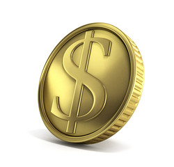 Wall Mural - gold coin with dollar sign 3d render on a white background