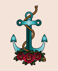 Poster - anchor and flowers  tattoo isolated icon design, vector illustration  graphic 