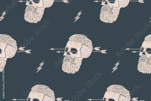 Tapeta ścienna Bezszwowe tło wzór hipster rocznika czaszki ze strzałką. 