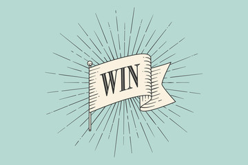Wall Mural - old vintage flag with linear drawing of rays and inscription win - winner. drawing in engraving styl