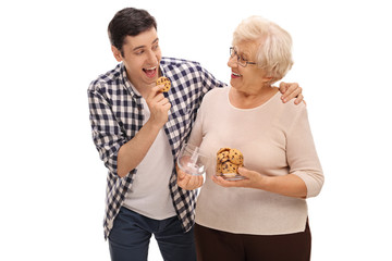 Sticker - Senior lady giving cookies to a man