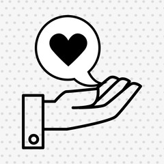 Sticker - hand and heart black isolated icon design, vector illustration  graphic 