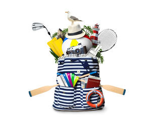 Wall Mural - striped sea bag with oars and plane tickets
