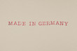 Made in Germany Buchstaben Stempel Schrift bedruckt Papier Aquarellpapier 