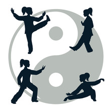 Vector Silhouettes Of Tai Chi Isolated On White Background