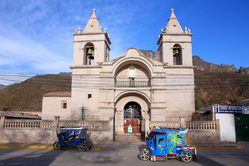 Catholic church at Plaza de Armas in Chivay, Peru