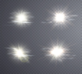 Wall Mural - abstract white sun flare, transparent light effect. glow with rays.