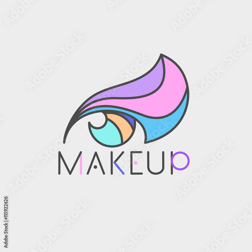 Eye colorful logo make up thin line. Beauty online store icon. Fashion