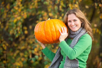 Poster - woman, pumpkin
