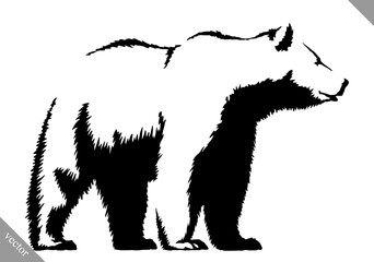 black and white ink draw bear vector illustration