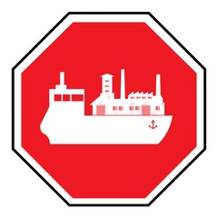 Poster - Usine délocalisée par bateau dans un panneau Stop