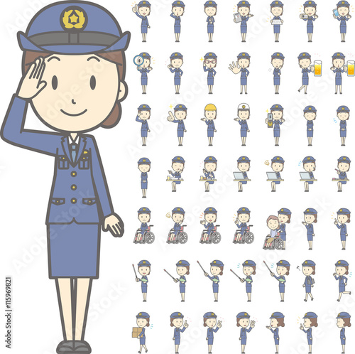 制服を着た警察官の女性vol 2 車椅子 指示棒 Pcなど 様々な表情やポーズのイラストをセット Vector De Stock Adobe Stock 制服を着た警察官の女性vol 2 車椅子 指示棒 Pcなど 様々な表情やポーズのイラストをセット Vector De Stock Adobe Stock