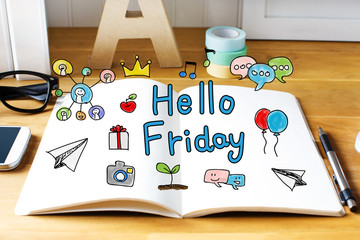 Hello Friday concept with notebook