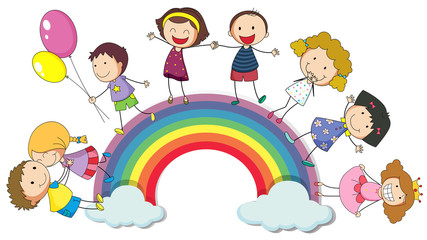 Wall Mural - Children standing on the rainbow