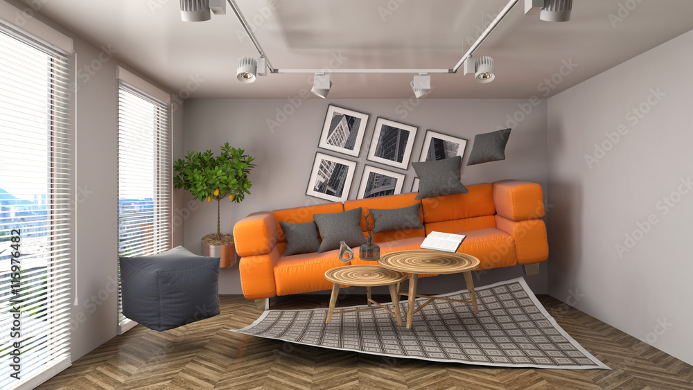 Photo Art Print Zero Gravity Sofa Hovering In Living Room